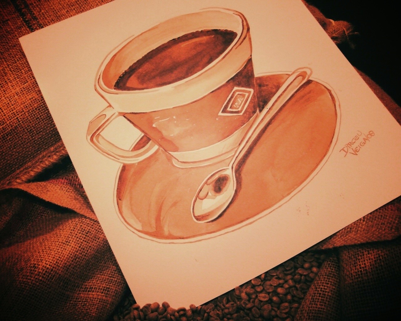 Нарисованная чашка кофе обои