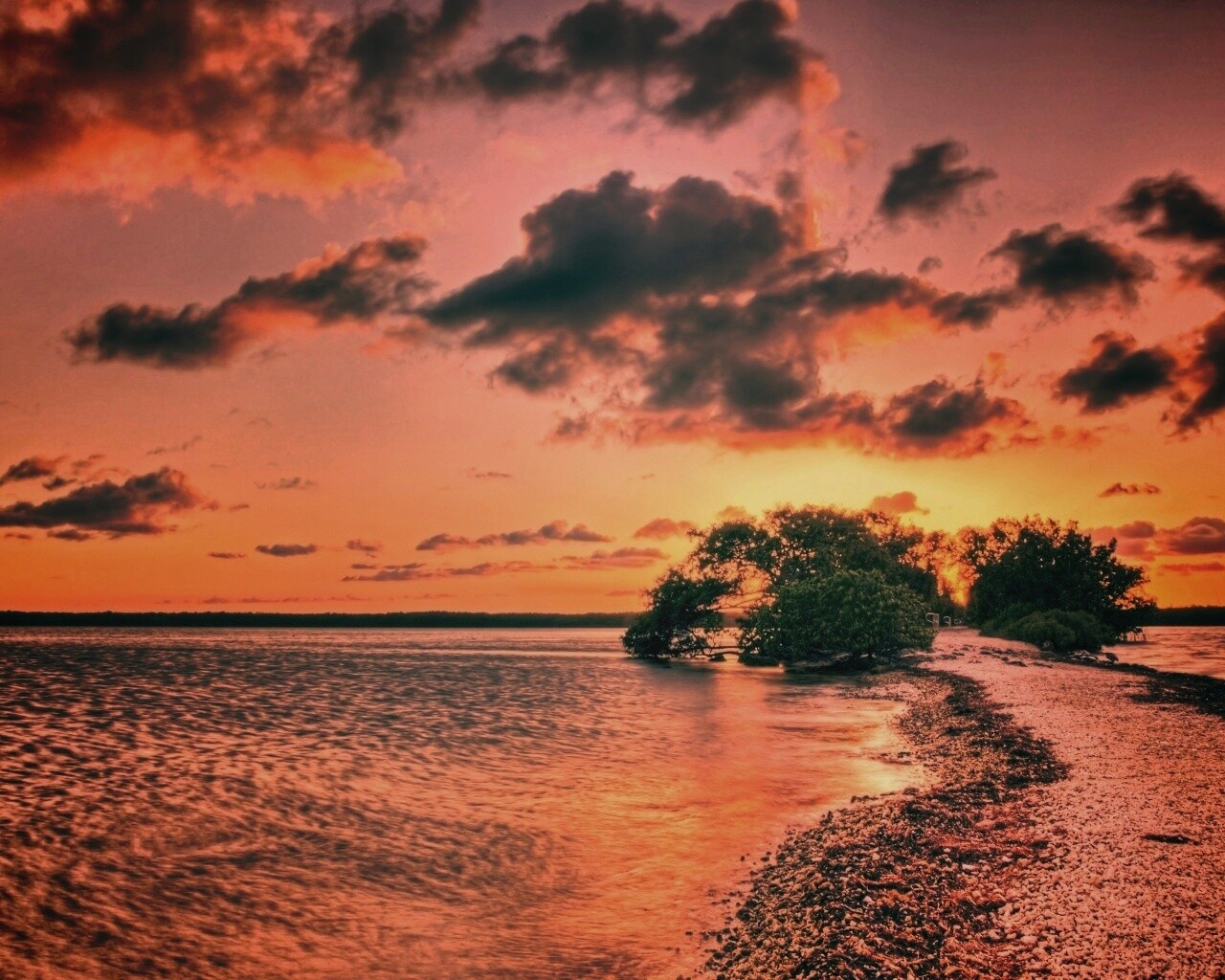 Побережье на закате обои