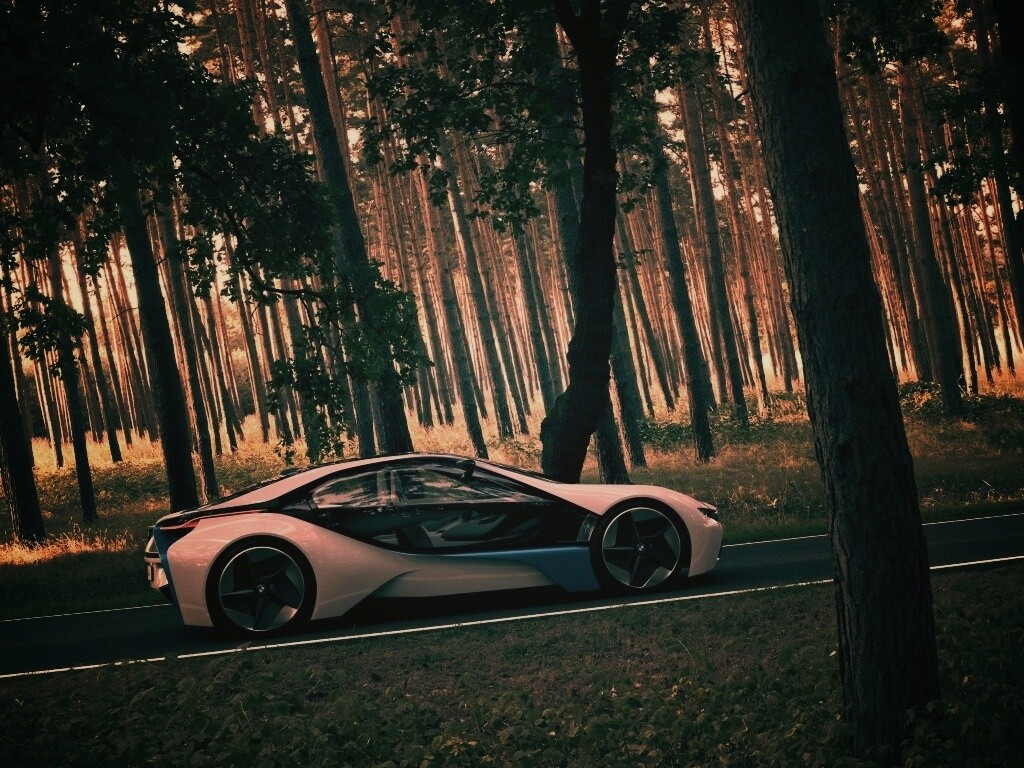 Спорткар BMW на лесной дороге обои