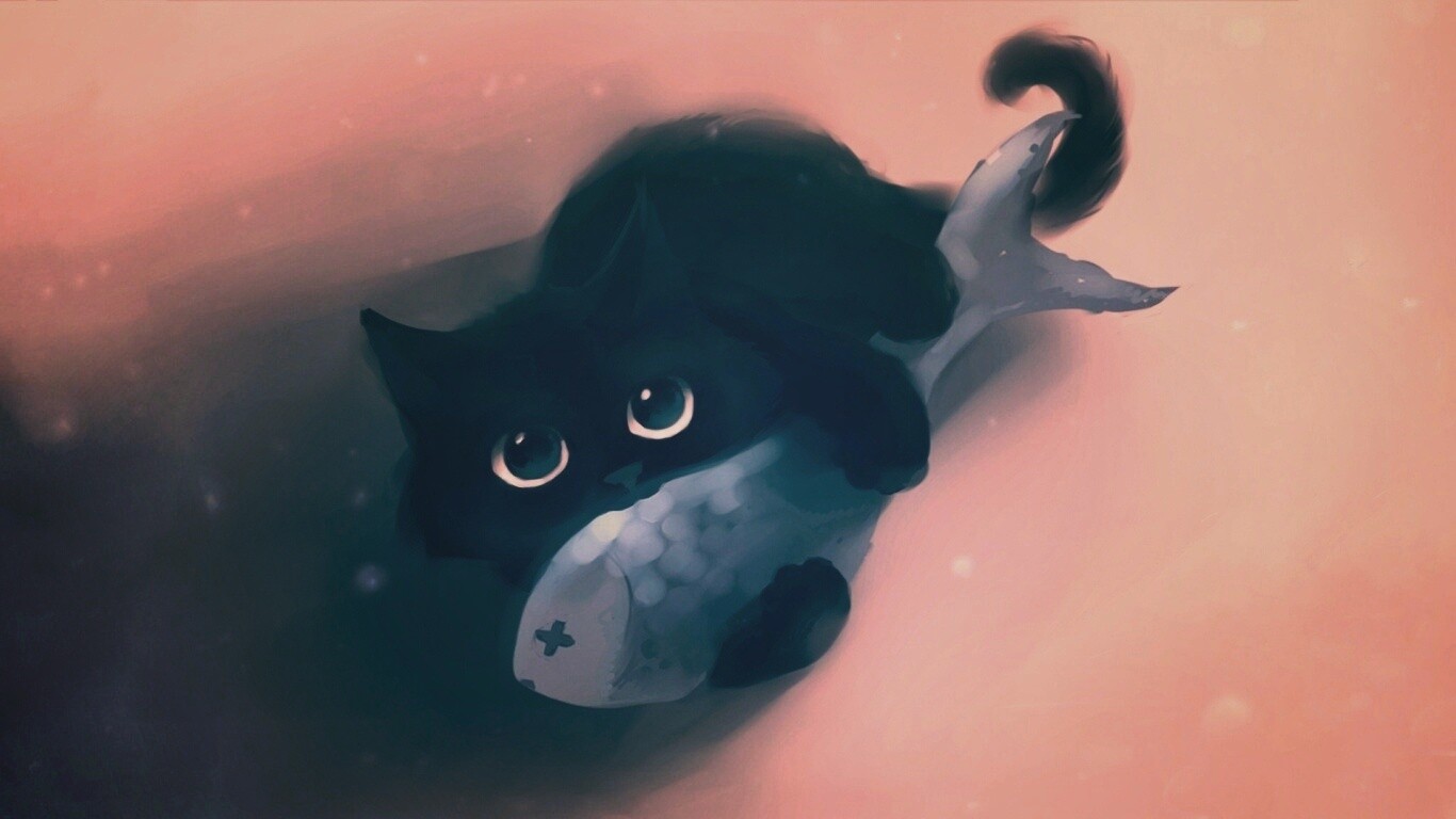 Кот с рыбкой обои