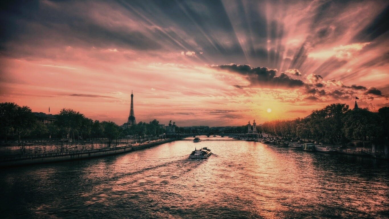 Закат над парижем HDR обои