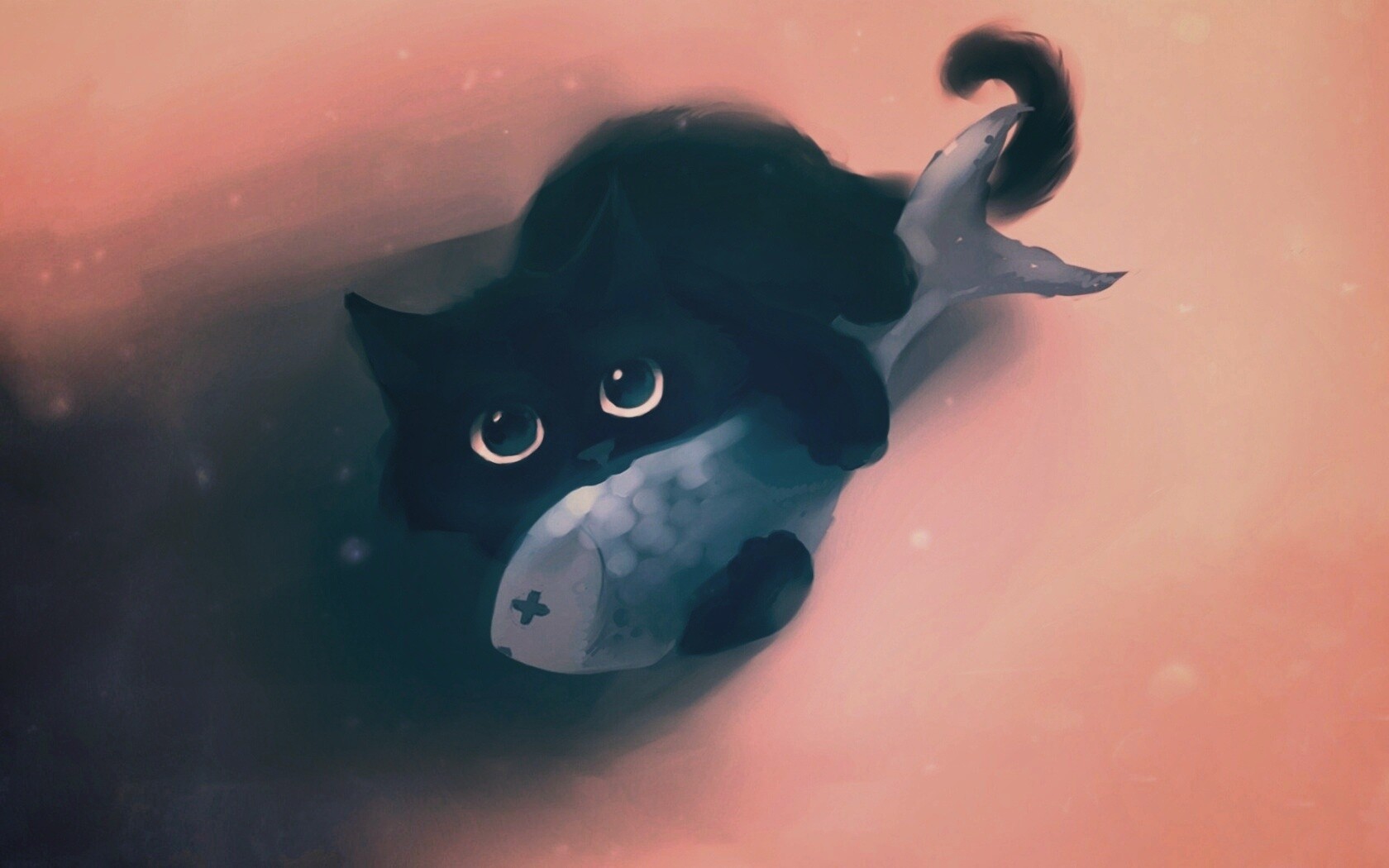 Кот с рыбкой обои