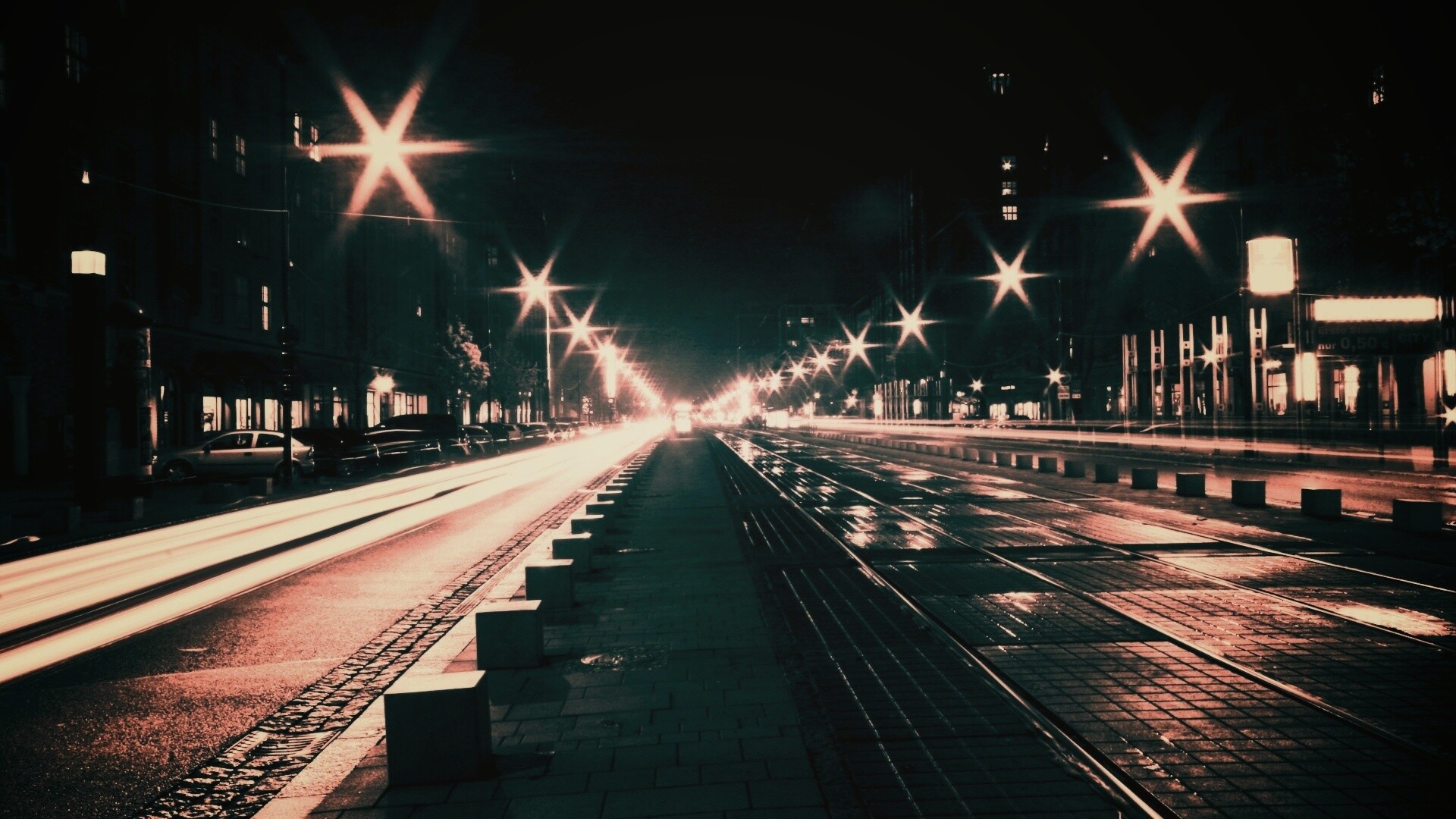Мгновение на улице ночного города обои