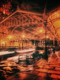 Город под фонарями обои