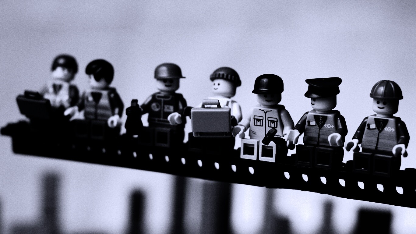 Lego строители обедают на балке обои