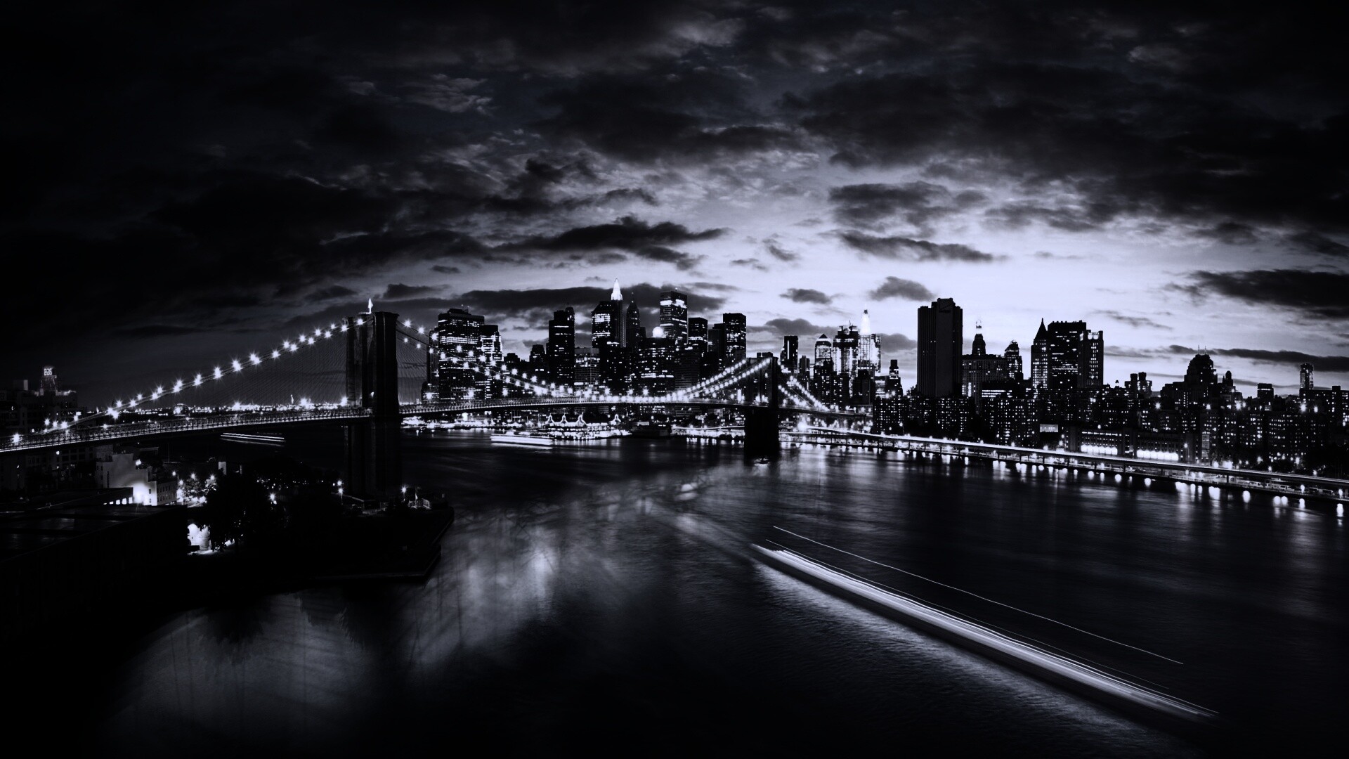 Мост в Нью-Йорке ночью обои