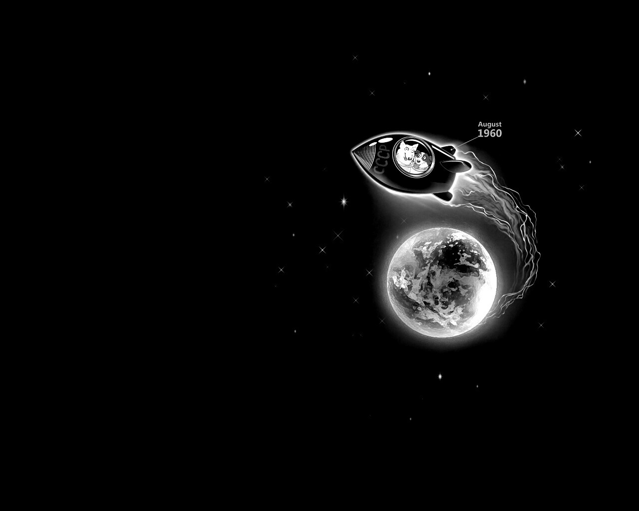 Белка и Стрелка летят в космос обои