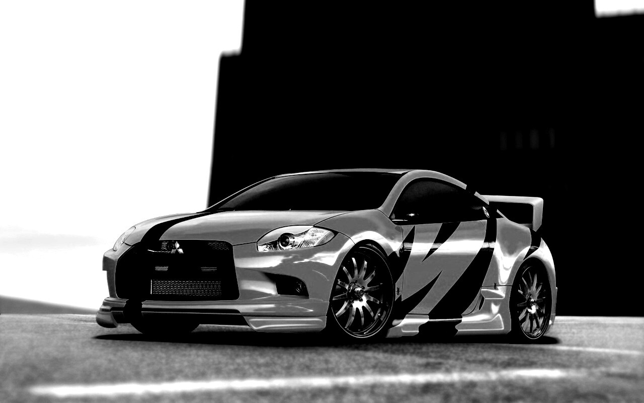 Mitsubishi жёлтого цвета с черными полосами обои