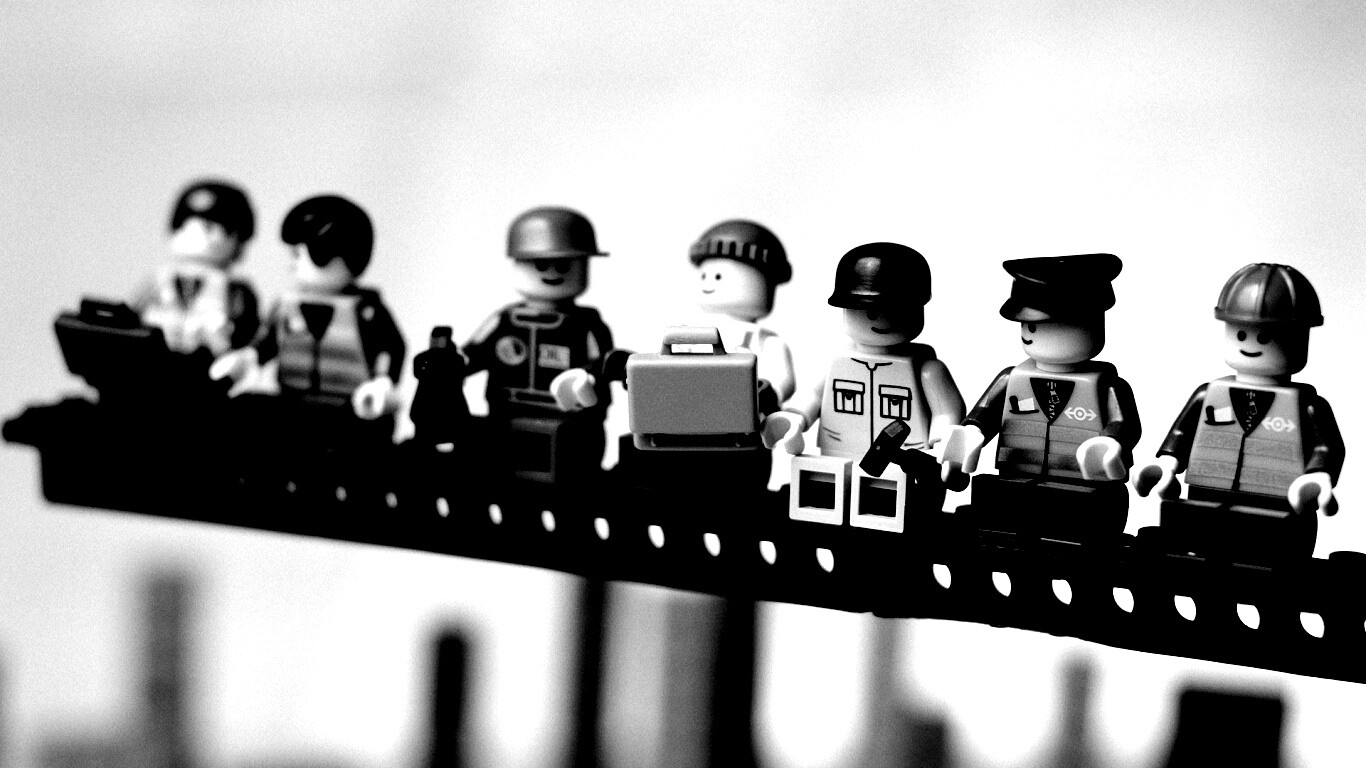 Lego строители обедают на балке обои