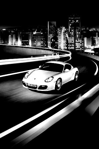 Черный и белый Porsche на автомагистрале. обои