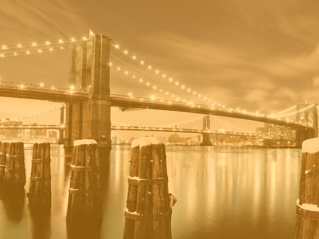 Бруклинский мост зимой HDR обои