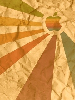 Радужный логотип Apple на мятой бумаге обои