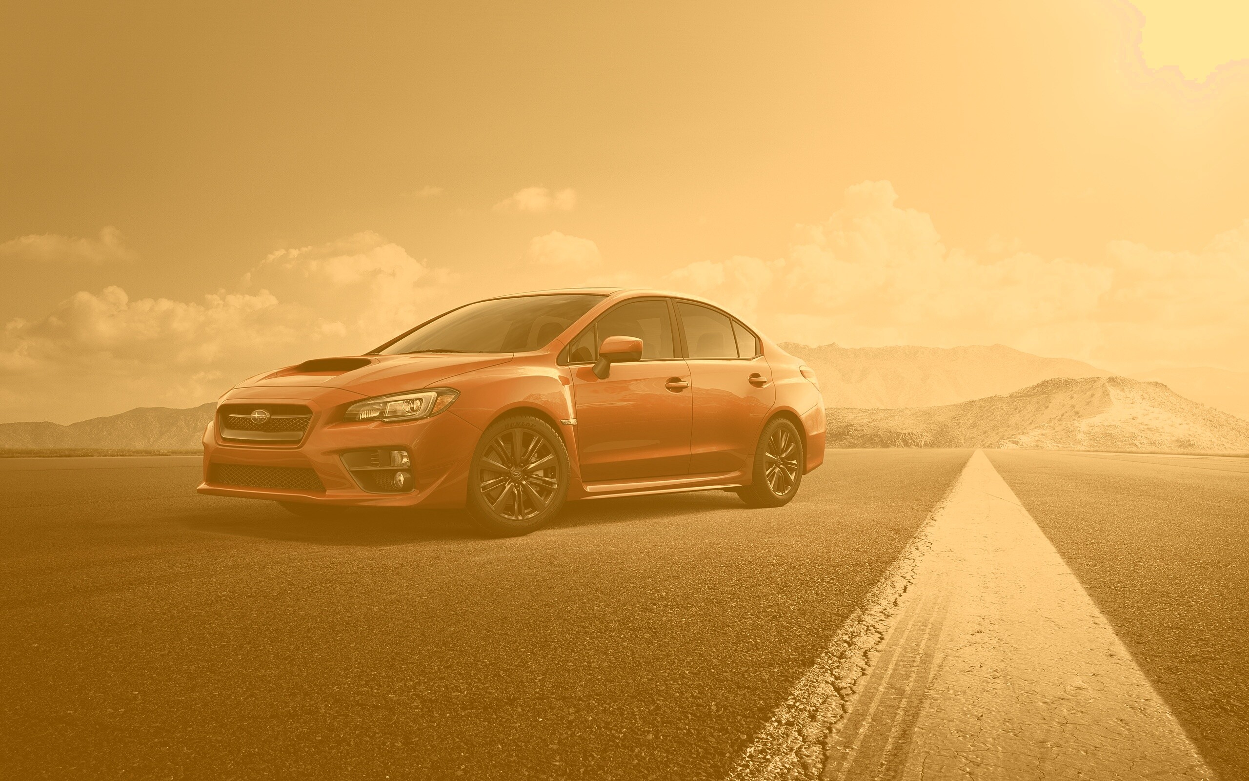 Subaru WRX на пустынной трассе обои