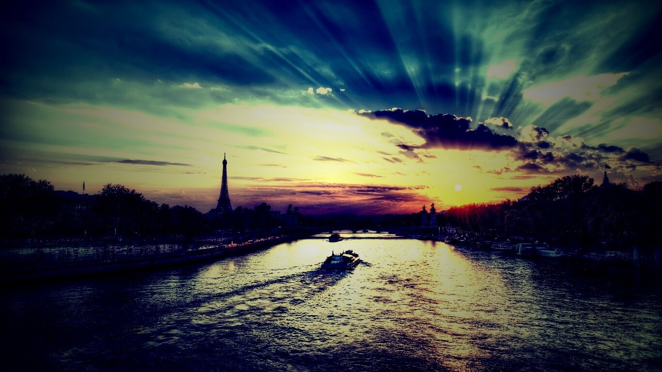 Закат над парижем HDR обои