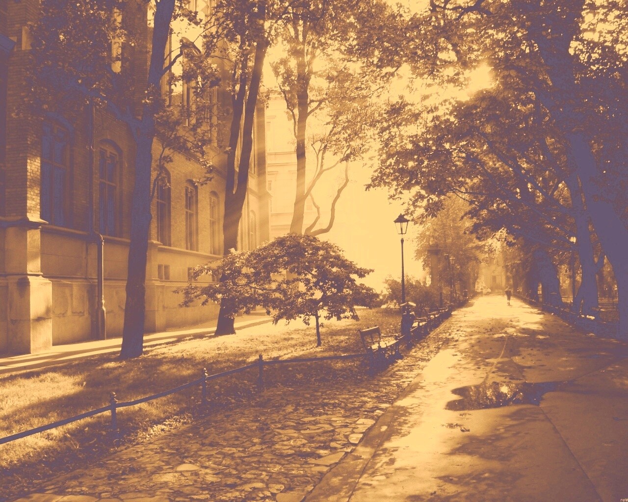 Аллея у здания обои