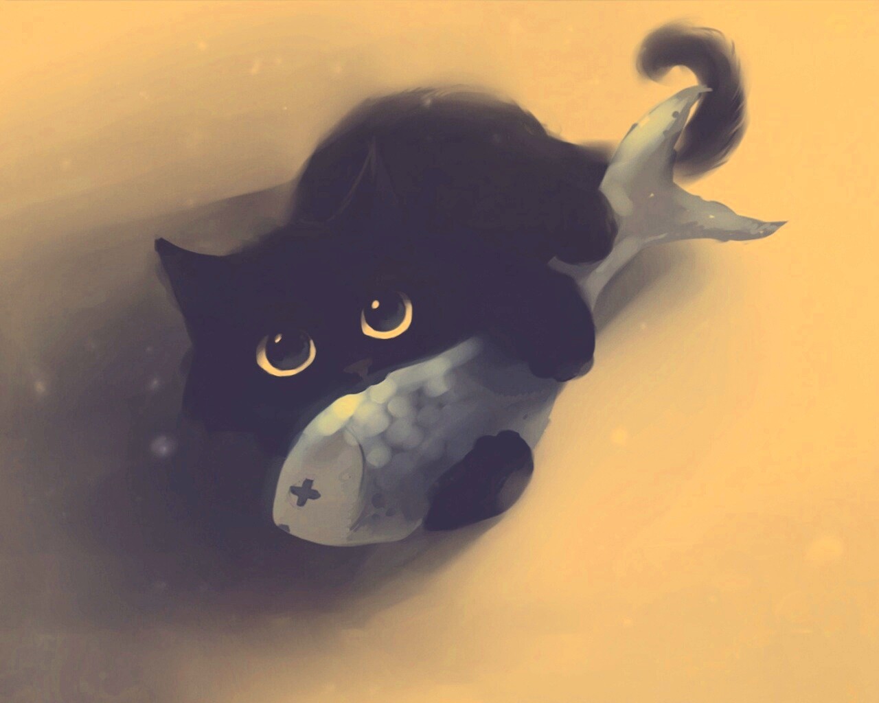 Кот с рыбкой обои