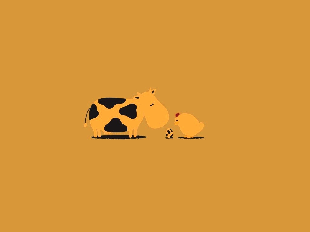 Корова + курица обои