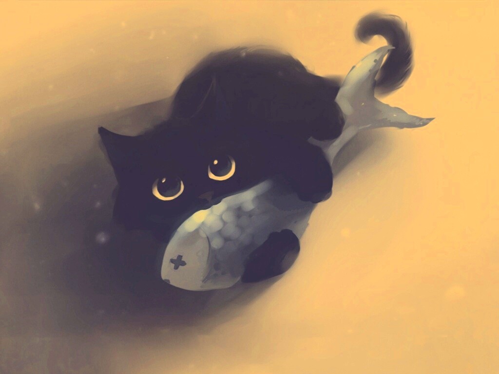 Кот с рыбкой обои