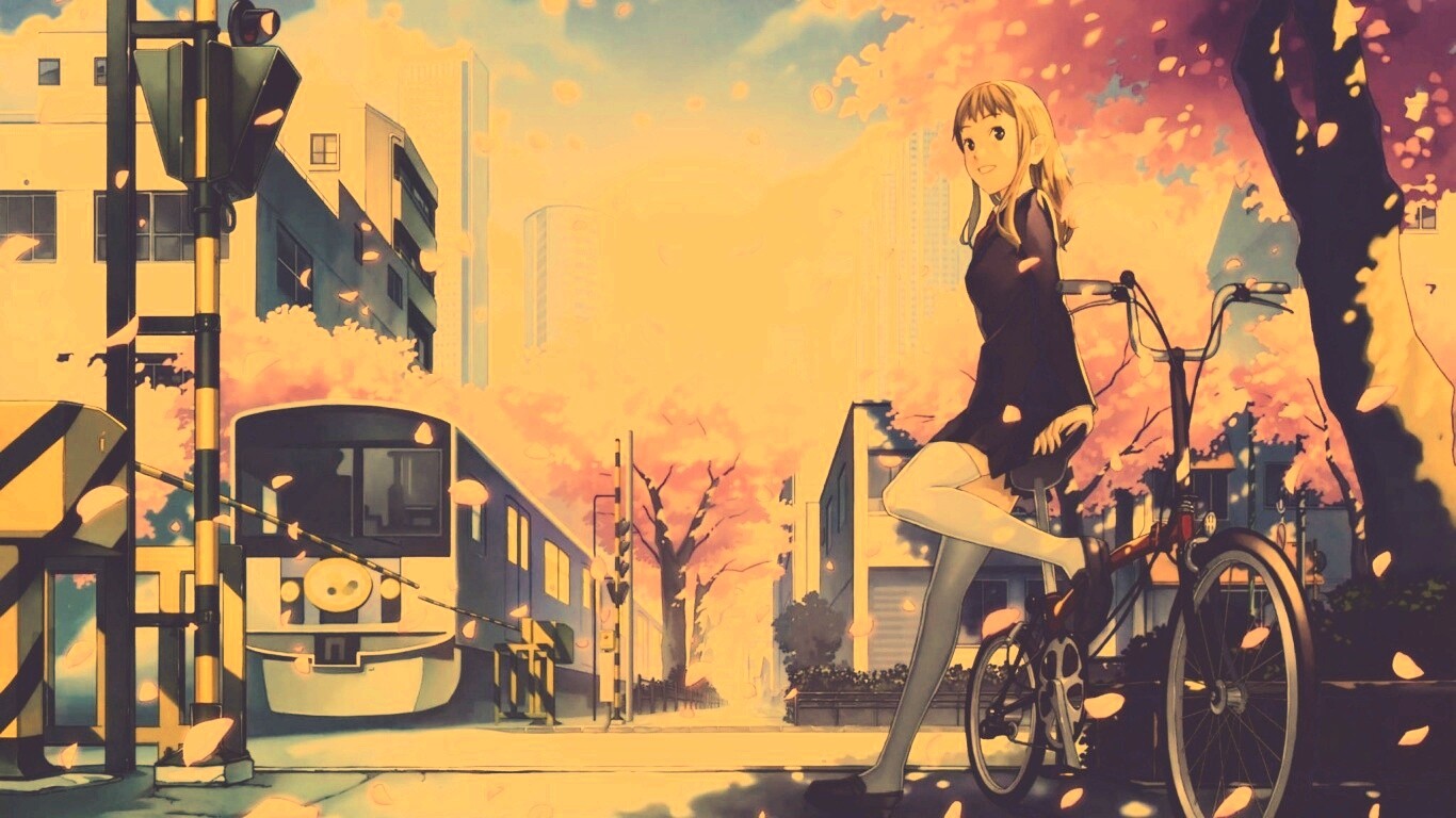 Японская школьница на велосипеде обои