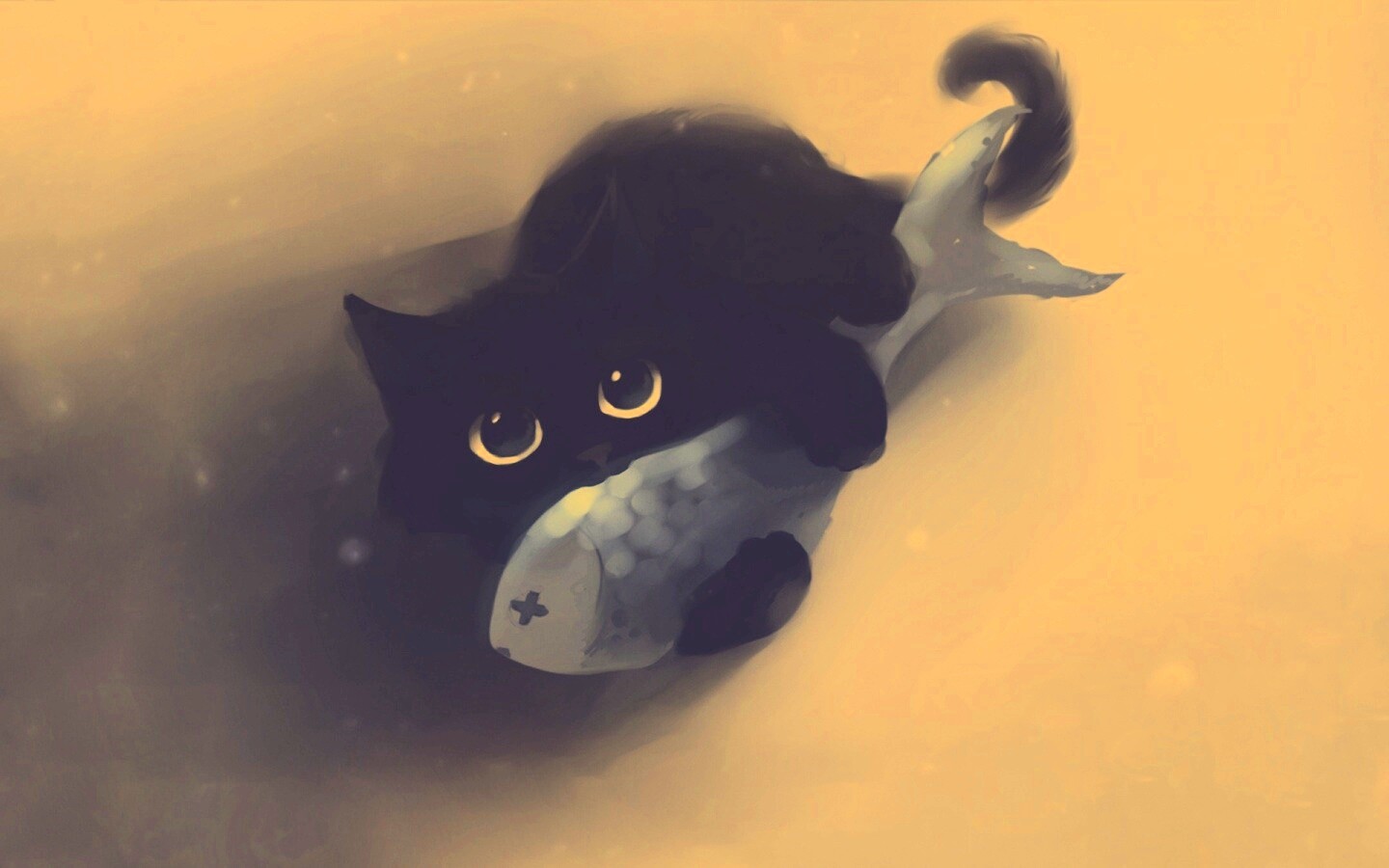 Кот с рыбкой обои