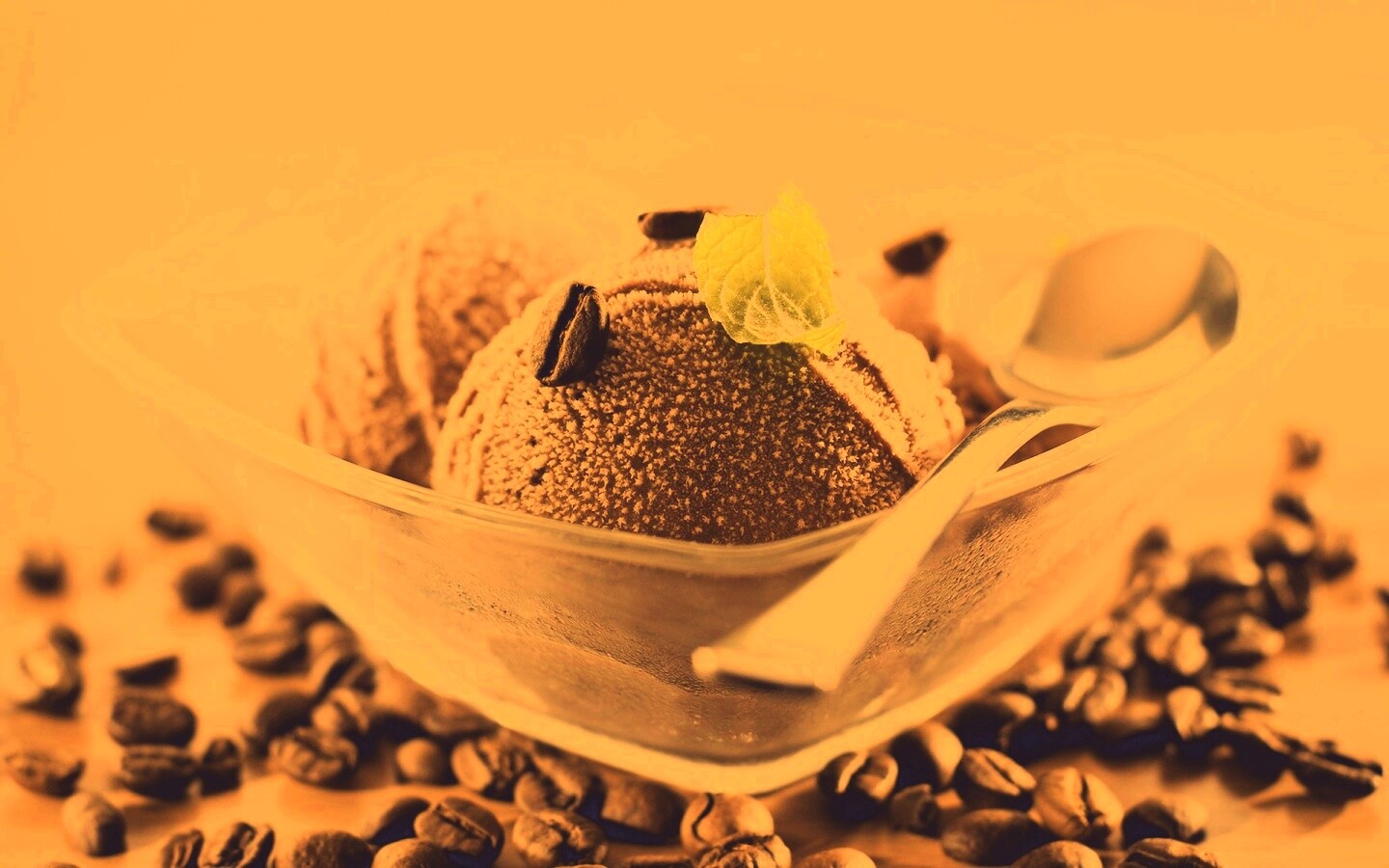 Кофейное мороженое с листиком мяты обои