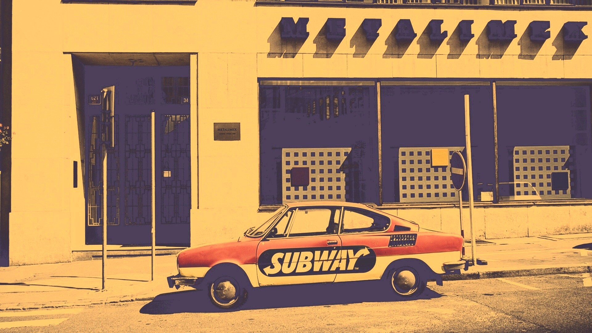 Реклама Subway на машине в Праге обои