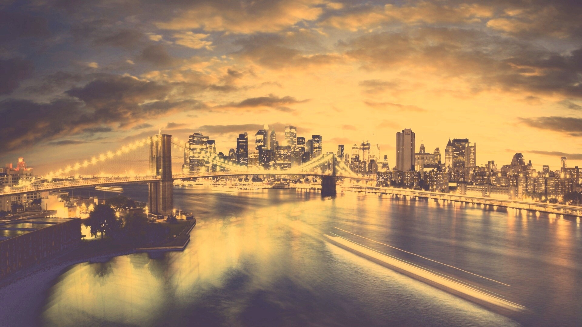 Мост в Нью-Йорке ночью обои