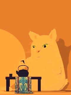 Кот пьет чай обои