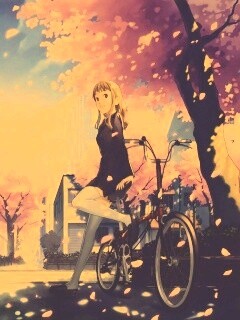 Японская школьница на велосипеде обои
