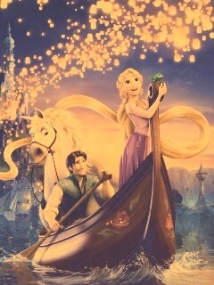 Рапунцель и Флин на лодке обои