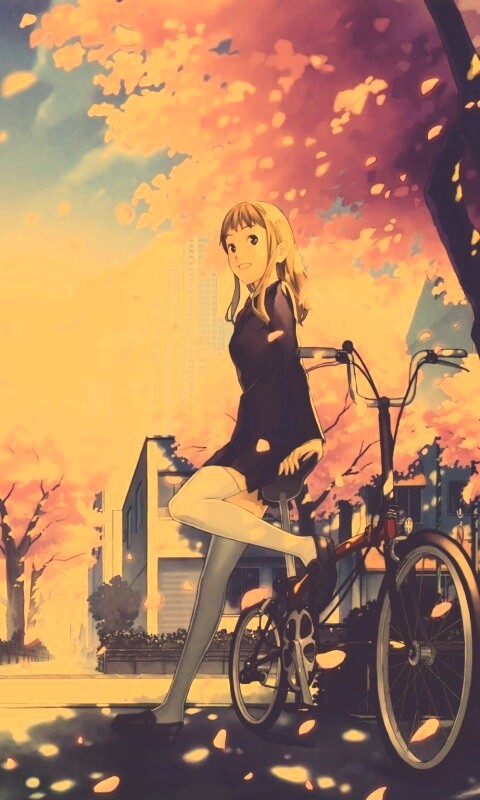 Японская школьница на велосипеде обои