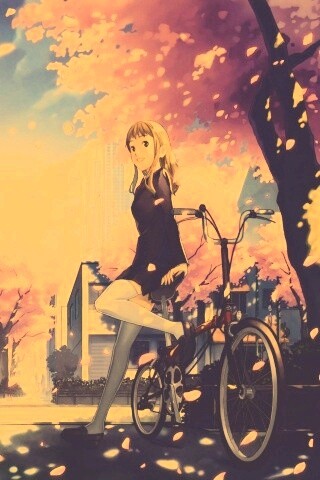 Японская школьница на велосипеде обои