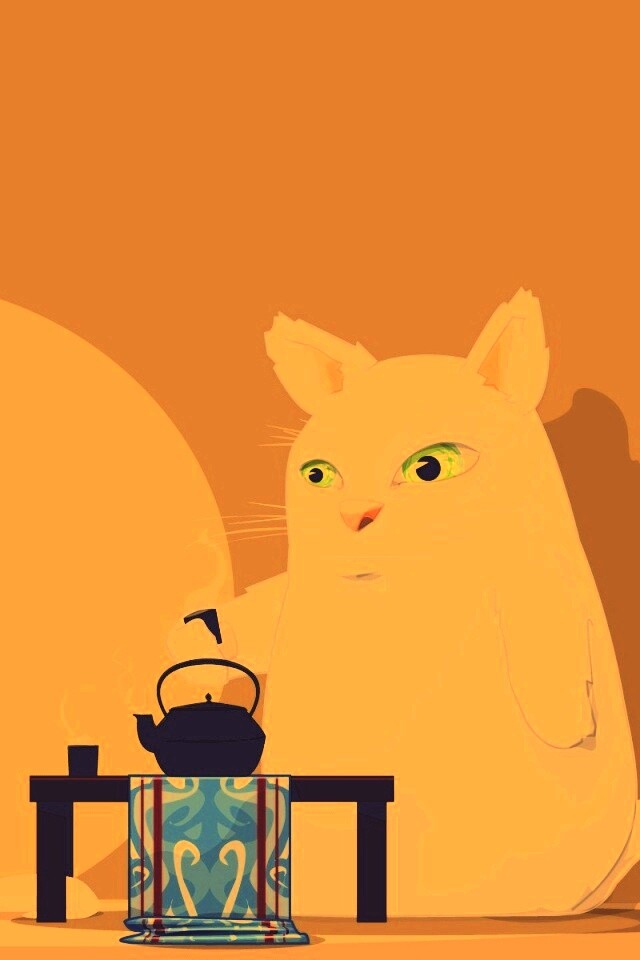 Кот пьет чай обои