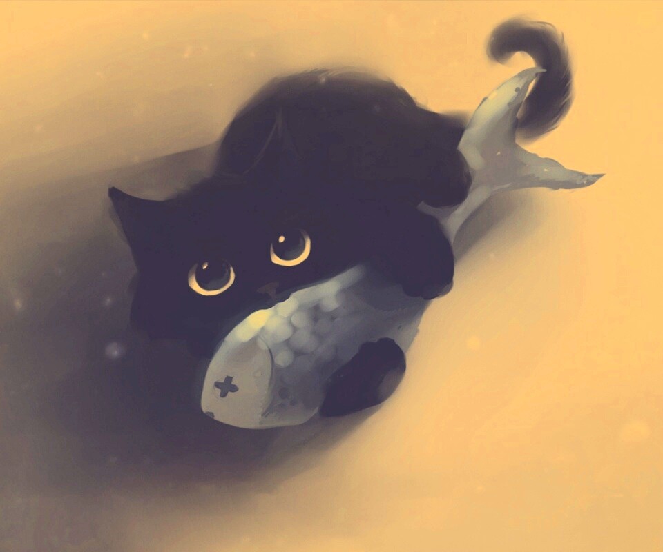Кот с рыбкой обои