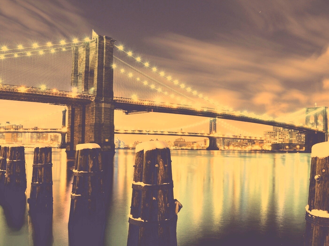 Бруклинский мост зимой HDR обои