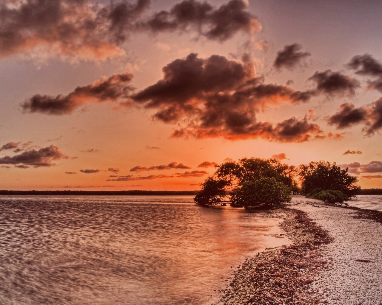 Побережье на закате обои