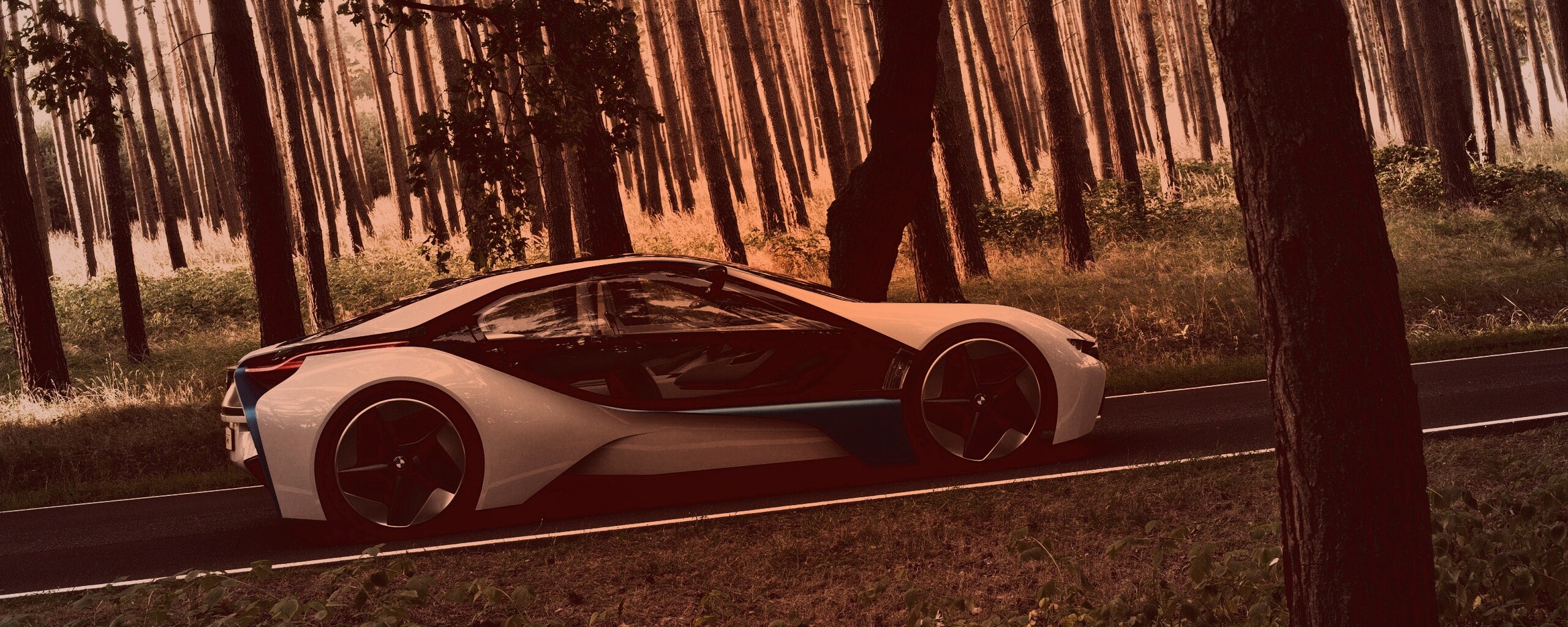 Спорткар BMW на лесной дороге обои