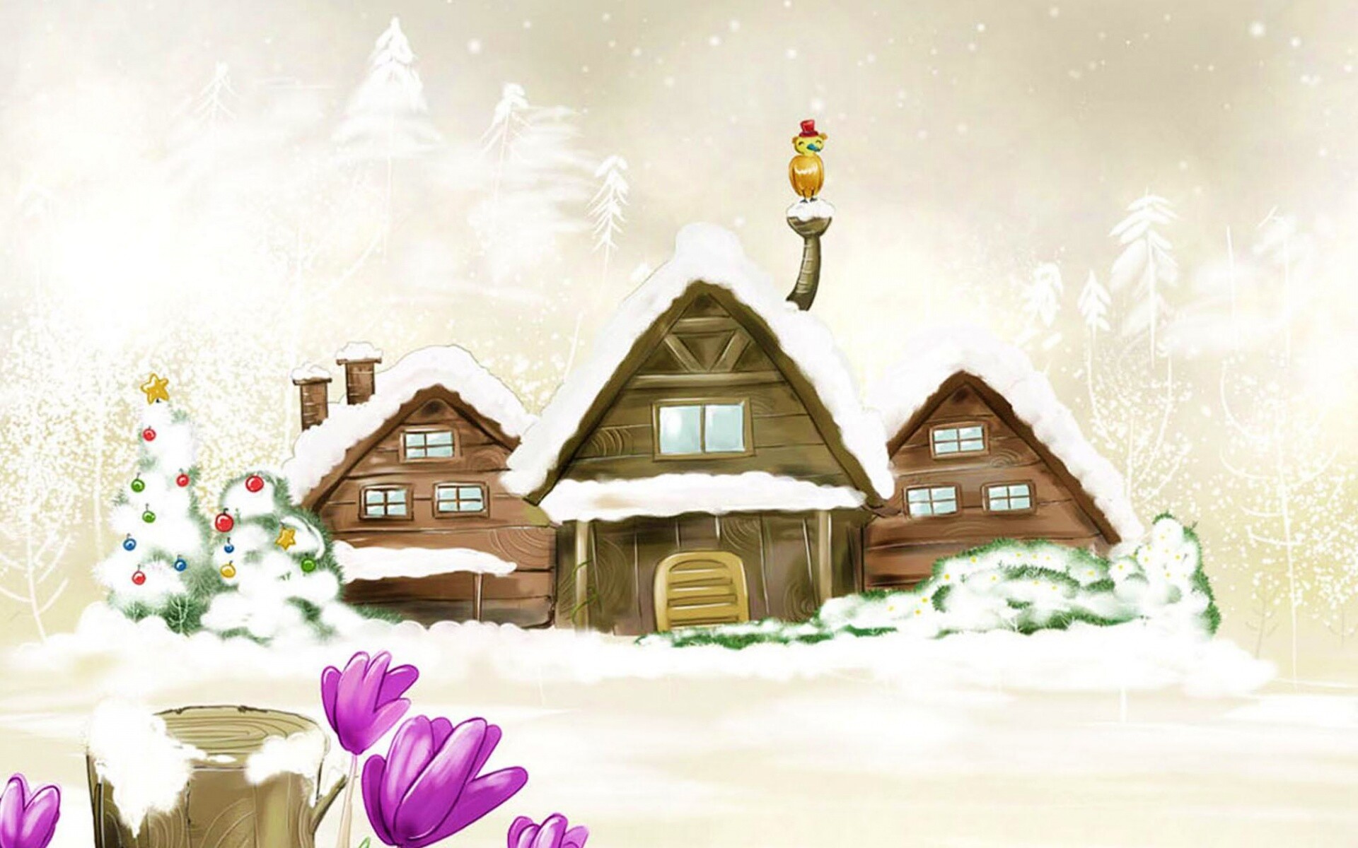 Деревня в новый год обои