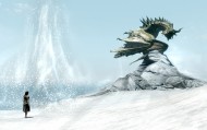обои Человек и дракон для рабочего стола skyrim дракон снег человек