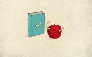 обои Книжный червь для рабочего стола книга минимализм червь яблоко