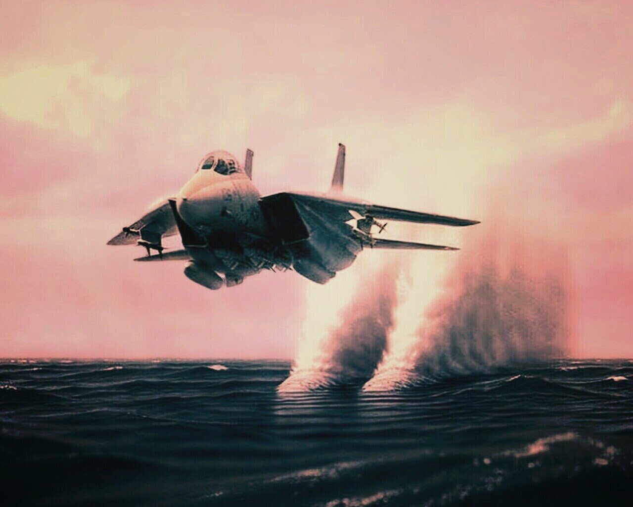 Истребитель над водой обои