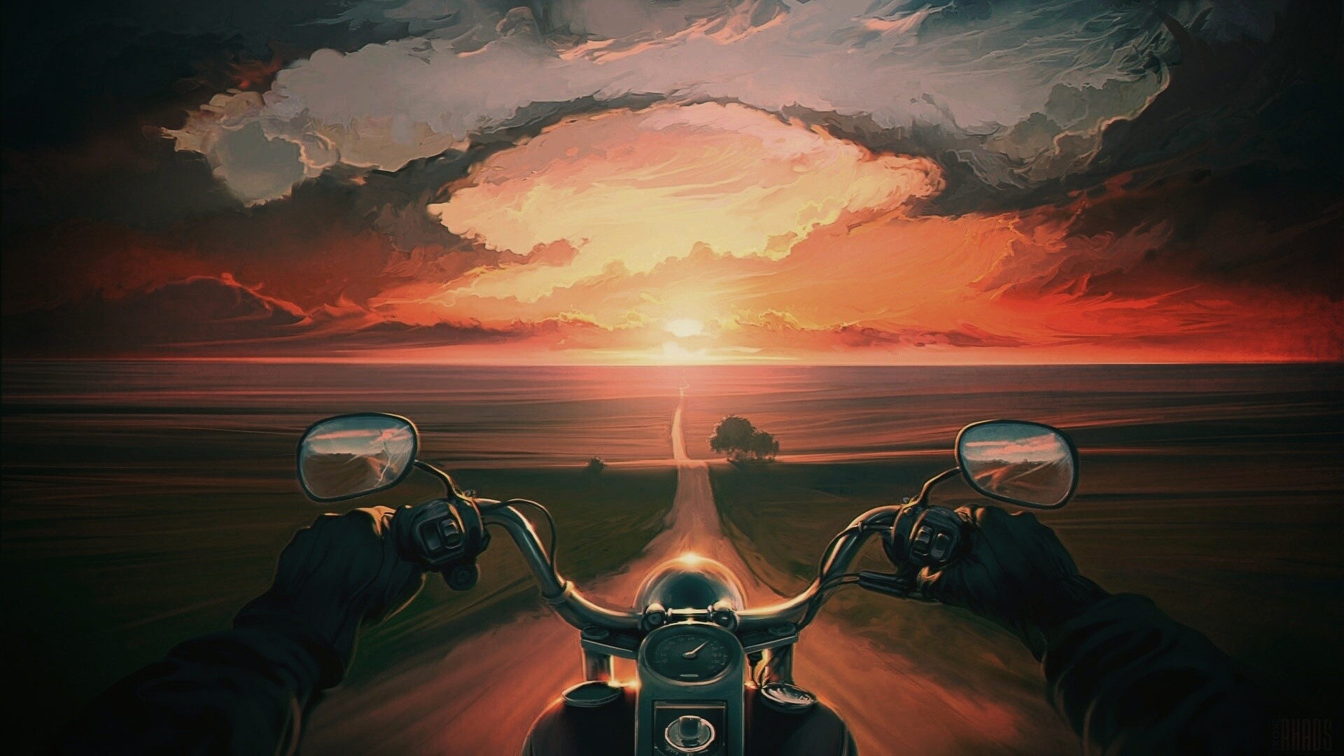 девушка горизонт мотоцикл закат скачать