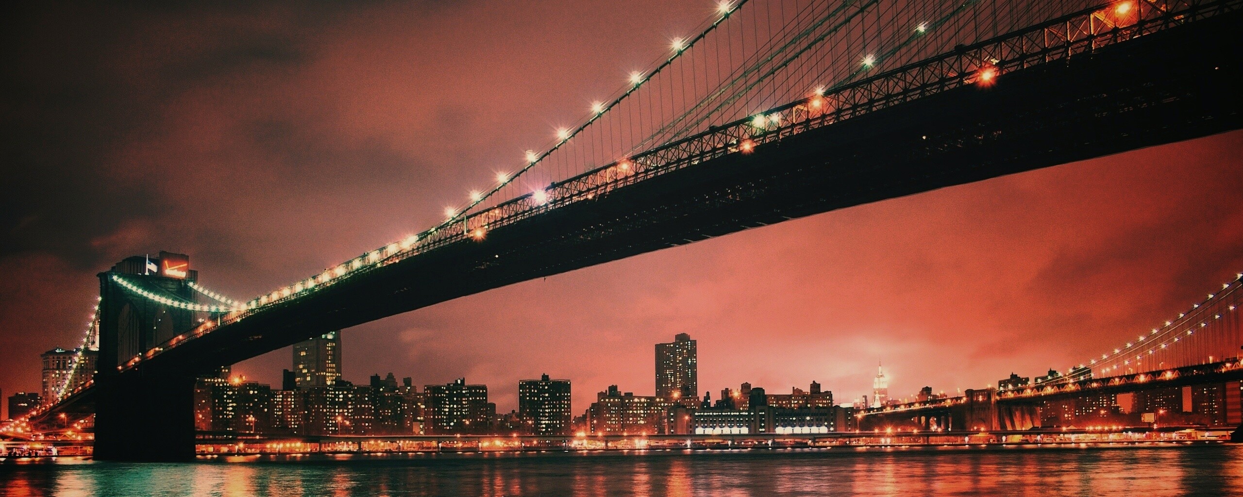 бруклинский мост ночь освещение мегаполис без смс