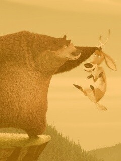 Медведь прессует оленя обои