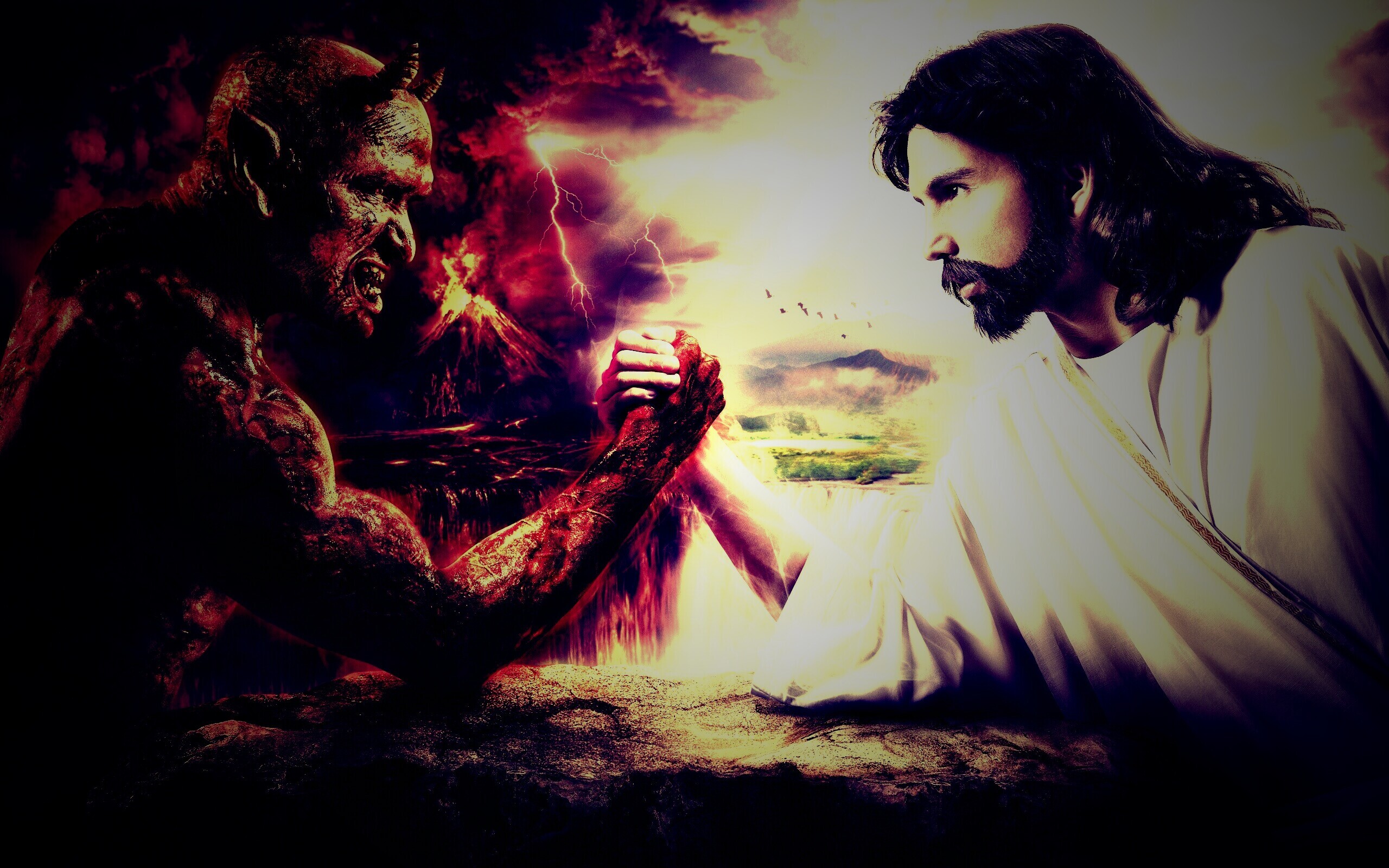 Бог против зла. Сильван Бог. Бог против сатаны. Обои Бог против дьявола.