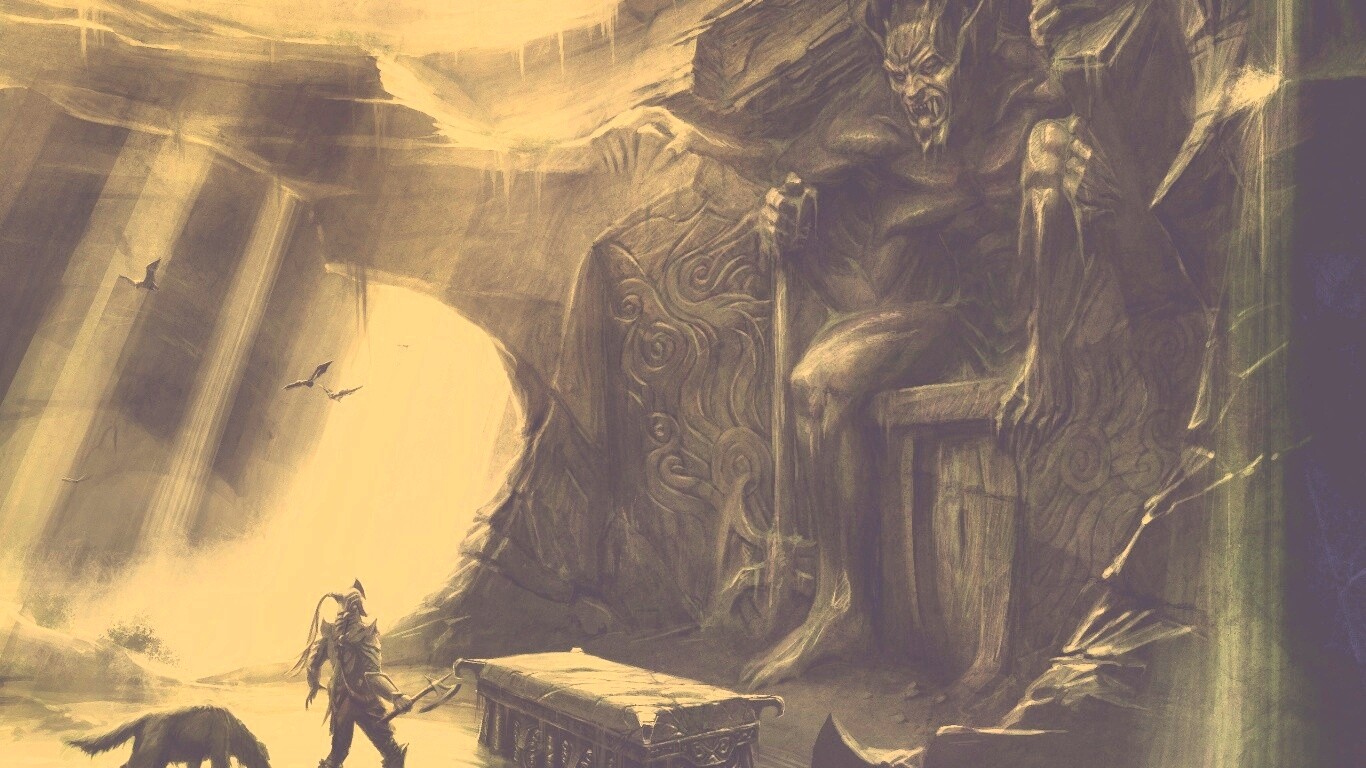 Довакин и Барбас в святилище Клавикуса Вайла обои