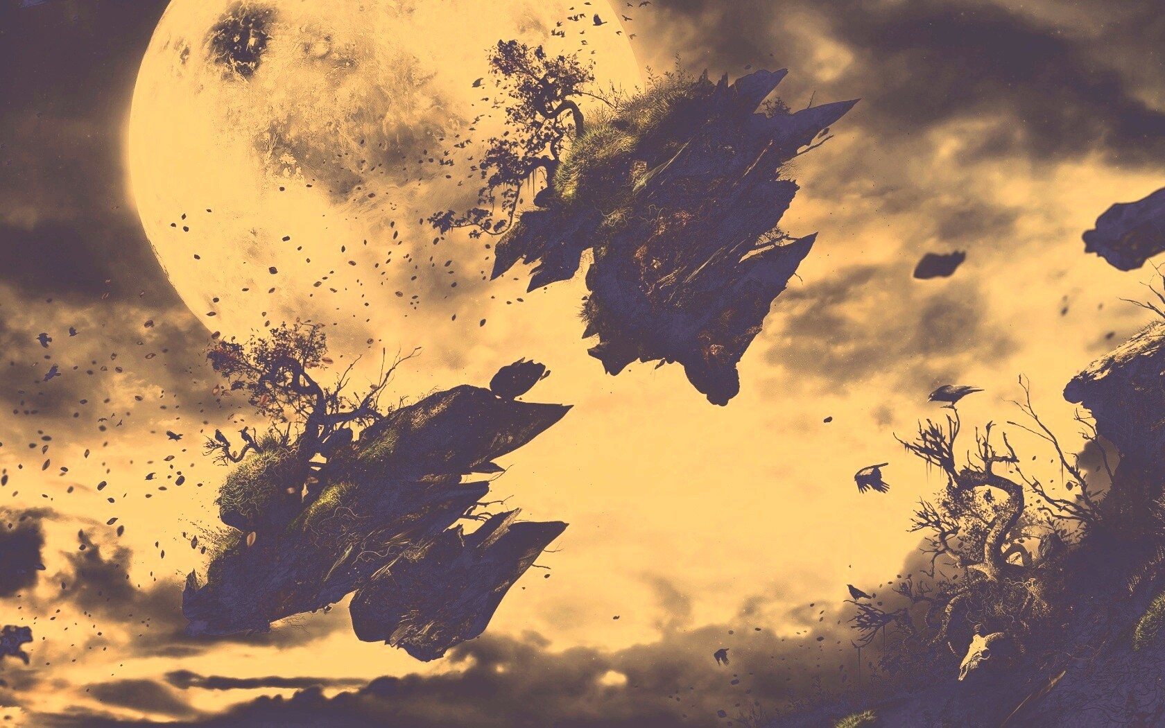 Летящие куски земли обои