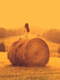 Девушка на снопе сена обои