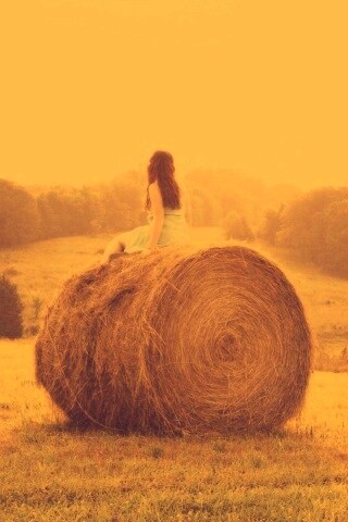Девушка на снопе сена обои