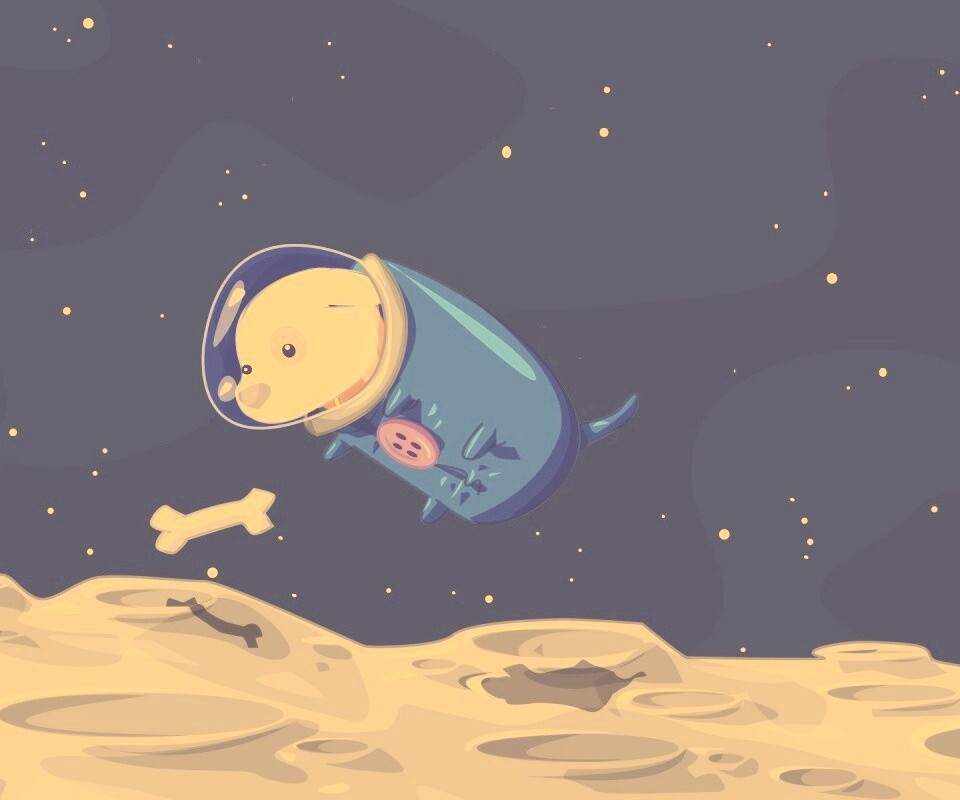 Собачка на луне обои